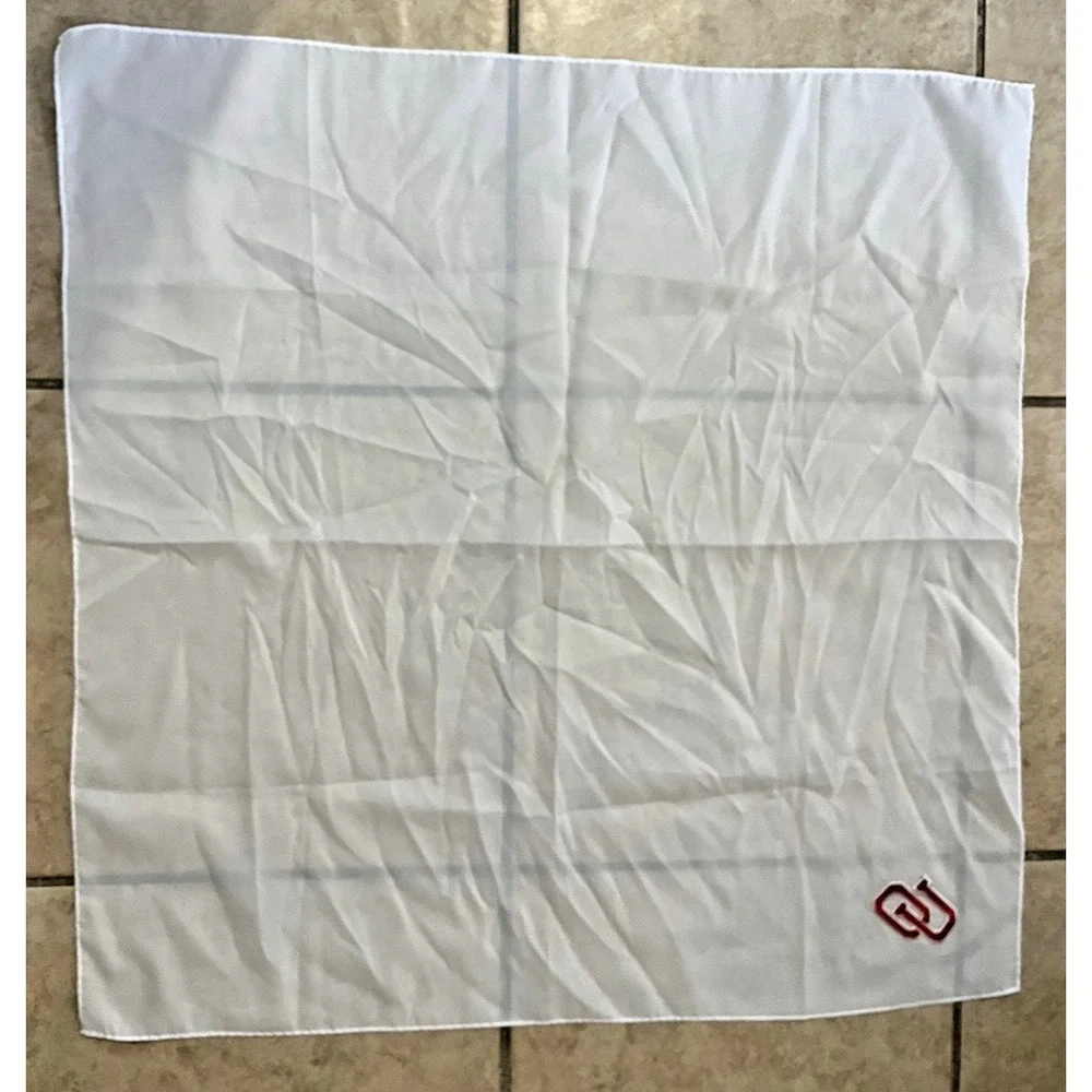 Vintage 1970s OU Handkerchief Scarf Mens White Sheer Oklahoma Sooners 27